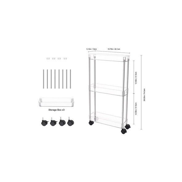 3-Tier Acrylic Rolling Cart with Wheels and Lockable Casters product image