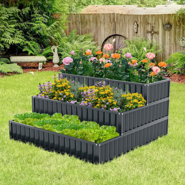 Heavy-Duty Metal Outdoor 3-Tier Raised Garden Bed Planter Box product image