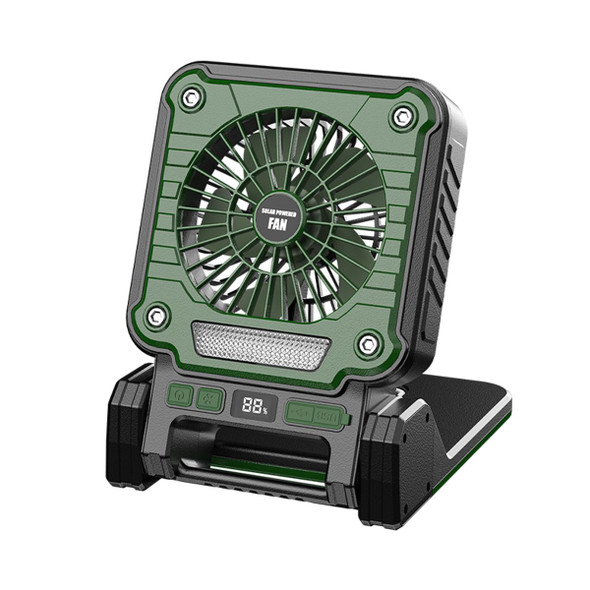 Solar Camping Fan with LED Lantern Emergency Power Bank,3 Wind Speeds 5 Light Modes,180 Degree Adjustable For Camping,Emergencies,Outdoor Color Green product image