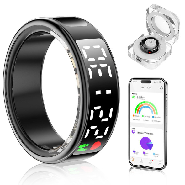 Smart Ring with Display Screen & Touch Button,Bluetooth Connection for Women Men,Fitness Tracker Sleep Monitoring Waterproof(Black-12#) product image