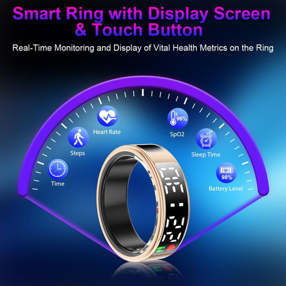 Smart Ring with Display Screen & Touch Button,Bluetooth Connection for Women Men,Fitness Tracker Sleep Monitoring Waterproof(Gold-12#) product image