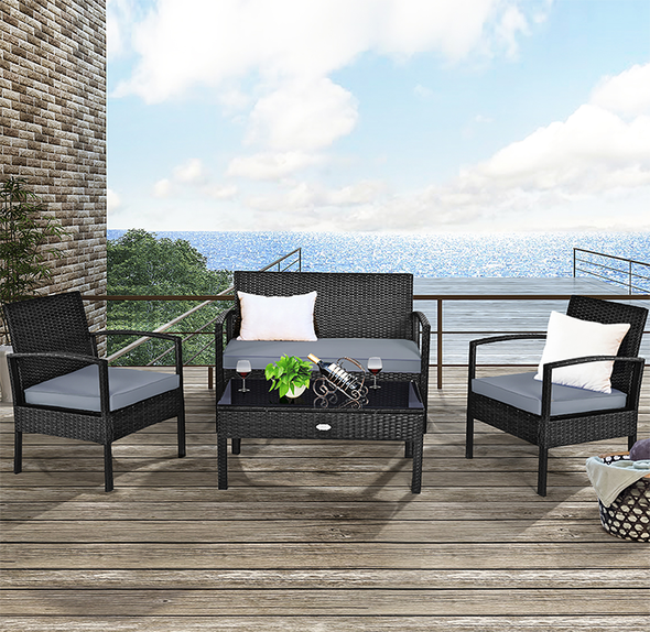 Black Rattan 4-Piece Patio Furniture Set product image