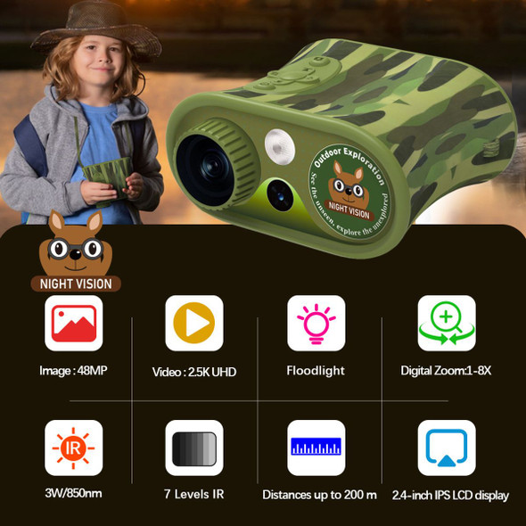 2.5K Night Vision Goggles for Kids,Woodland Camouflage Night Vision Binoculars for Age 8-12,Binoculars with 2.4 Inch Screen 8X Digital Zoom for Camping product image