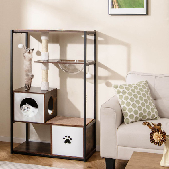  52" Tall Wooden Cat Tree with 2 Large Platforms and Scratching Posts product image