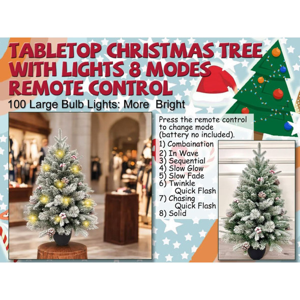 35-inch Snow Flocked Christmas Tree with Pinecones and Red Berries product image
