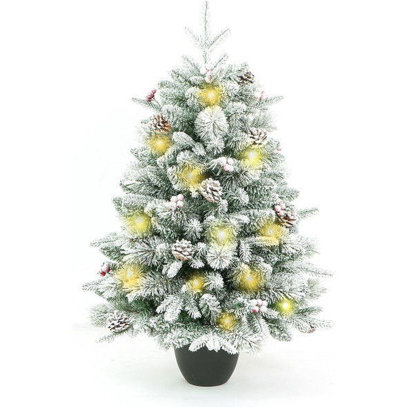 35-inch Snow Flocked Christmas Tree with Pinecones and Red Berries product image