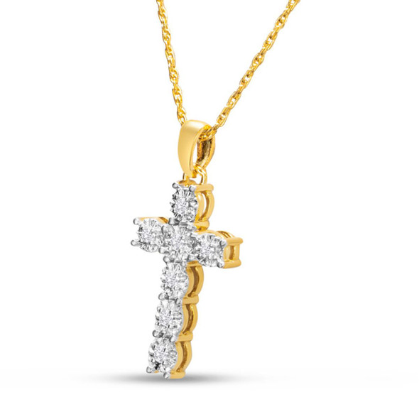 1/10 Carat Diamond Cross Necklace In Yellow Gold product image