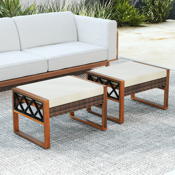 Outdoor PE Rattan Wicker Ottoman (2-Pack) product image