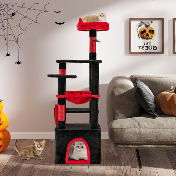 52" Gothic Cat Tree with Plush Perch and Hammock product image