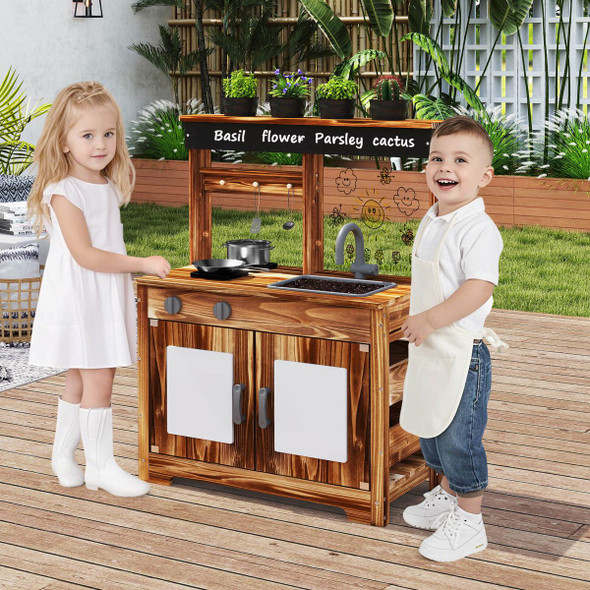 Kids Mud Kitchen Set with Removable Sink and Chalkboard product image
