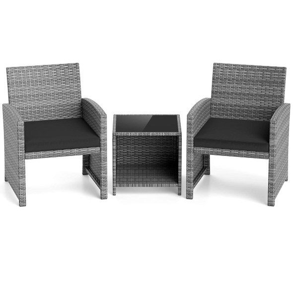 3-Piece Patio Furniture Set with Tempered Glass Coffee Table product image