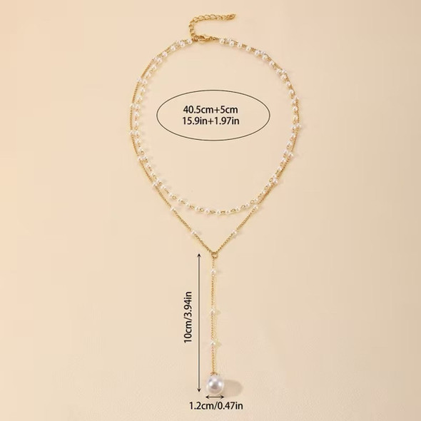 Women‘s Vintage Layered Choker Pearl Lariat Necklace product image