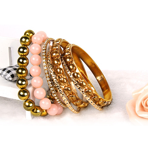 Retro Burnished Gold Inlaid Rhinestone Bangle Bracelet (7 Piece Set) product image