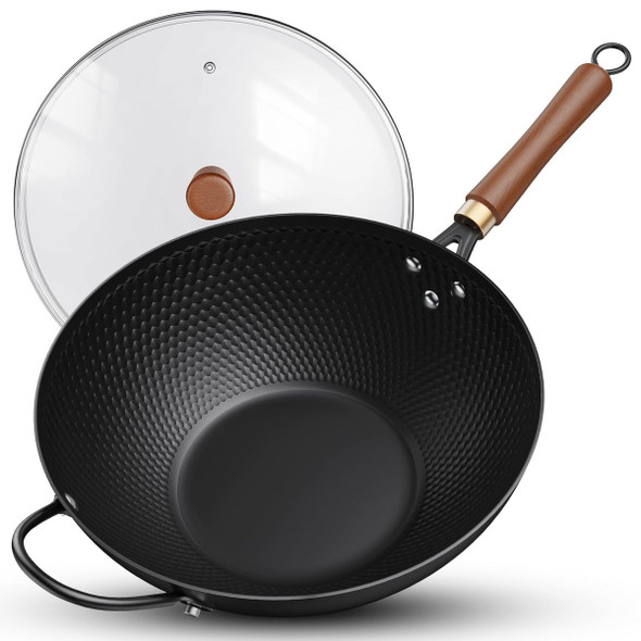 Todlabe Nonstick Carbon Steel Wok Pan with Glass Cover product image