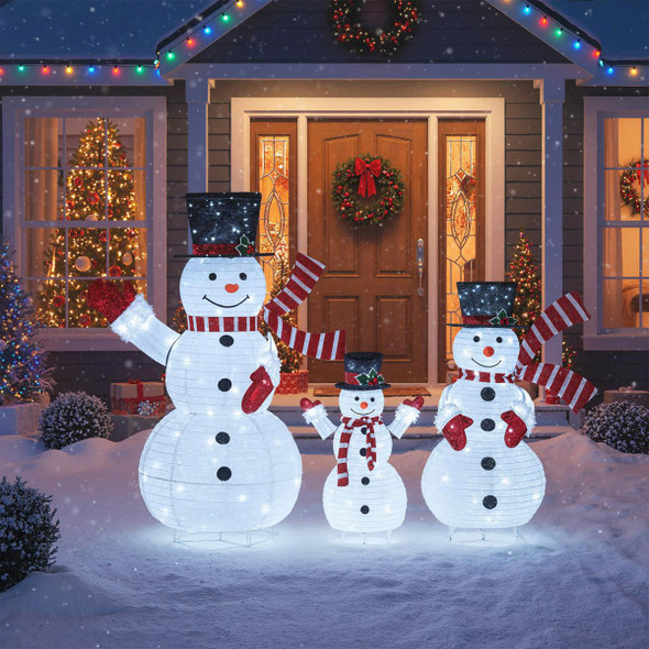 3-Piece Pre-Lit 3D Snowman Set with 270 LED Lights product image