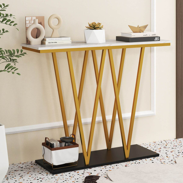40” Gold Entryway Table with Faux Marble Tabletop and Golden Frame product image