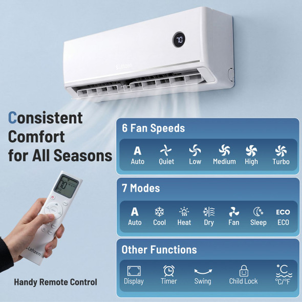 Mini Split Air Conditioner and Heater with 7 Modes and 6 Fan Speeds product image