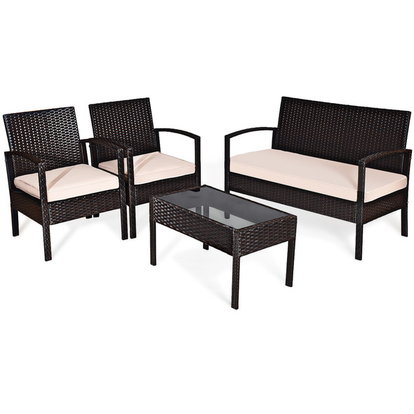 Beige Cushioned Rattan 8-Piece Patio Furniture Set product image
