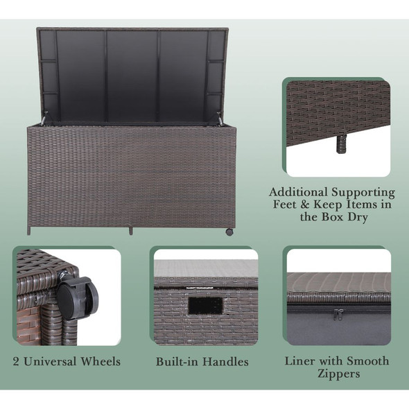 133-Gallon Patio Rattan Storage Container with Wheels product image