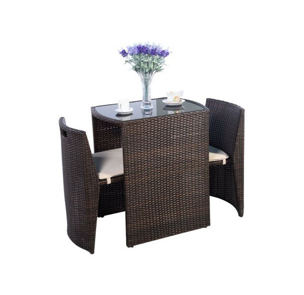 Rattan 3-Piece Nesting Cushioned Outdoor Patio Set product image