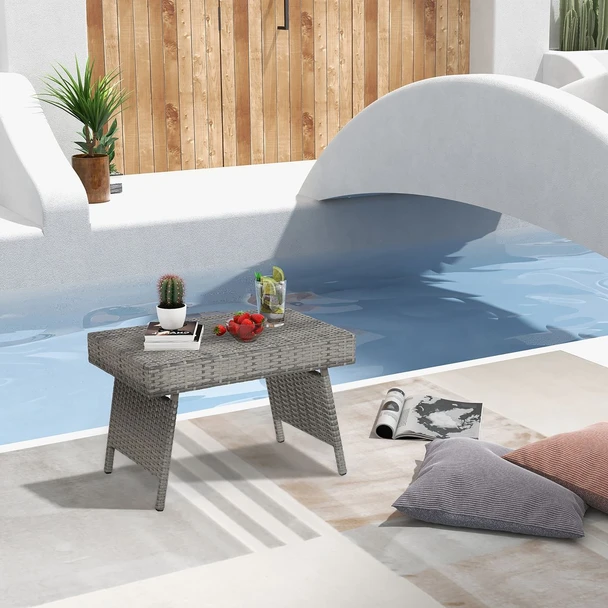 Folding PE Rattan Side Coffee Table Patio Garden Furniture product image