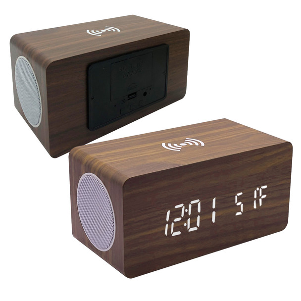 Zummy Wood Digital LED Alarm Clock with Qi Charger product image