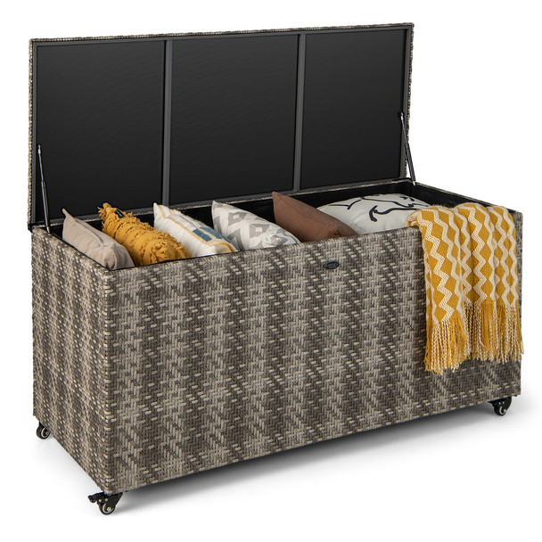 96-Gallon PE Wicker Outdoor Storage Box with 4 Wheels product image