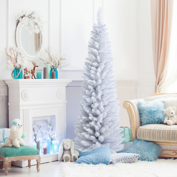6-Foot Artificial White Christmas Pencil Tree with Folding Metal Stand product image