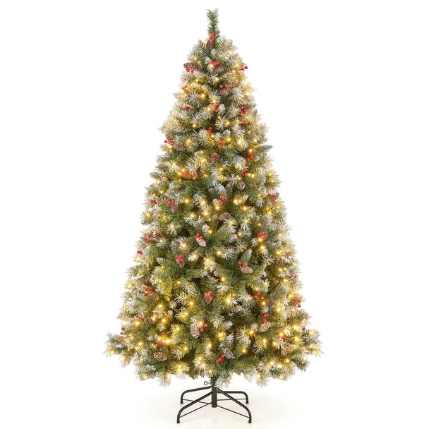 5 to 9-Foot Artificial Pre-Lit Snow-Flocked Christmas Trees with Pine Cones product image