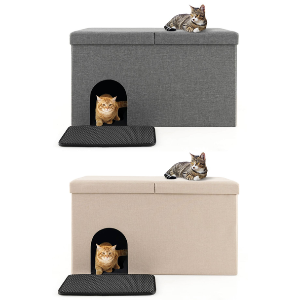 Cat Litter Box Enclosure Hidden Furniture with Urine Proof Litter Mat product image