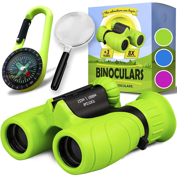 Binoculars for Kids, Set with Magnifying Glass And Compass (Green) product image