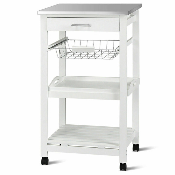 Kitchen Rolling Island Cart with Stainless Steel Tabletop & Basket product image