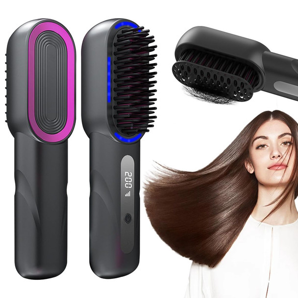 Cordless Hair Straightener Brush - Portable heated Straightening Brush for Travel, Party, Mini Ionic Hot Comb Straightener for Women-1 Pack product image