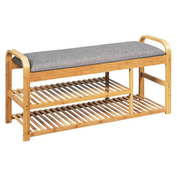 Entryway 3-Tier Bamboo Shoe Rack Bench with Cushion product image