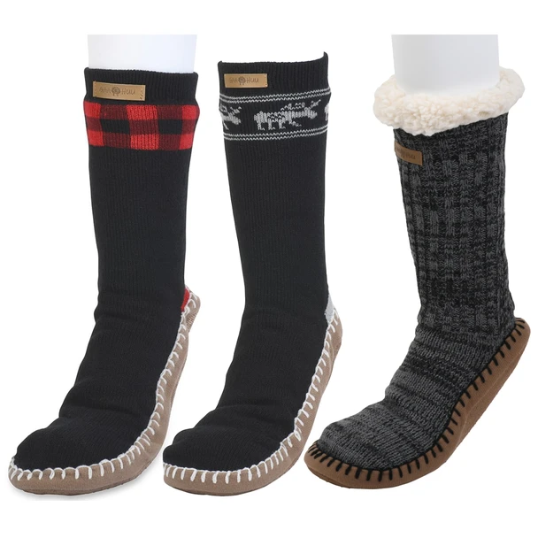 GaaHuu™ Men's Cuffed Slipper Socks with Faux Shearling Lining product image