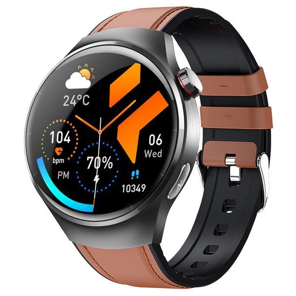 Smartwatch 1.55 Inch Screen with SOS Call Fall Detection and ECG Body Monitoring Sports Activity Tracker Brown leather strap product image