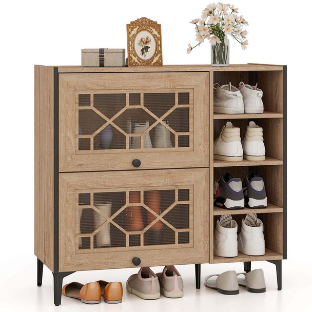 Rustic Shoe Cabinet with Flip-up See-through Doors & Adjustable Shelves product image