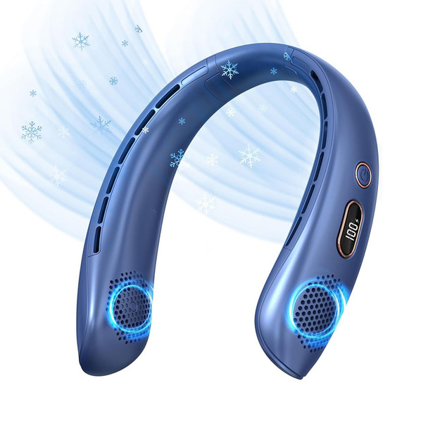 Portable Bladeless Fan, LED Display, Wearable Personal Fan, 3 Speeds, Hands Free Neck Fans for Travel, Outdoor, Camping (Blue) product image