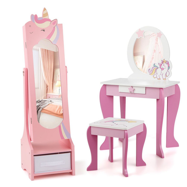 Unicorn Dressing Table and Chair Set with Jewelry Cabinet product image