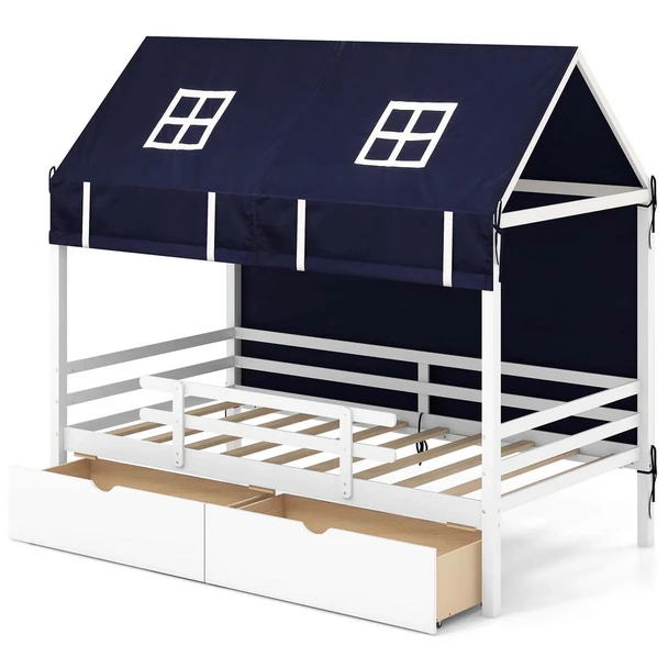 Twin Solid Wood Playhouse Bed with Tent and Storage product image