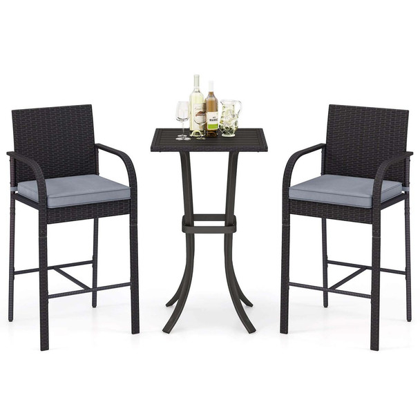3-Piece Patio Wicker Bar Set with Rattan Chairs product image