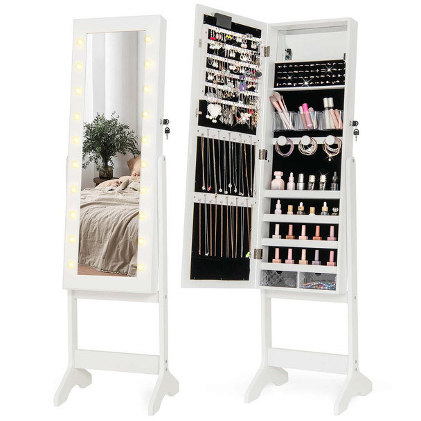 Full-Length Mirrored Jewelry Cabinet with LED Lights  product image