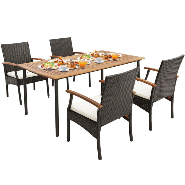 5-Piece Patio Wicker Dining Set with Acacia Wood Armchairs product image