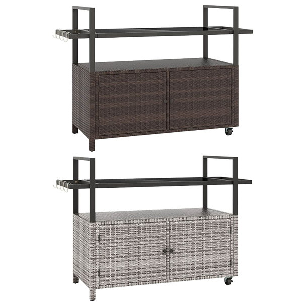Outdoor Bar Wicker Buffet Serving Cart with Cabinet & 8 Hooks product image