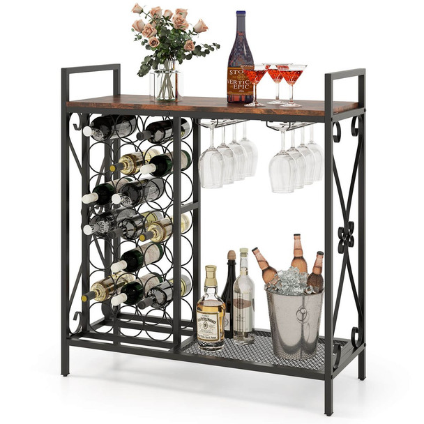 21-Bottle Wine Rack Organizer with 2-Row Slant Glass Holders product image