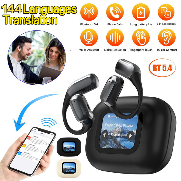 Bluetooth AI Translator Wireless Earbuds 144+ Language Real-Time Translate LED Full-Color Touch Screen Earphones Color Black product image