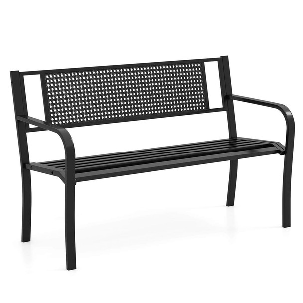 50" Garden Bench with Patterned Backrest and Curved Armrests product image