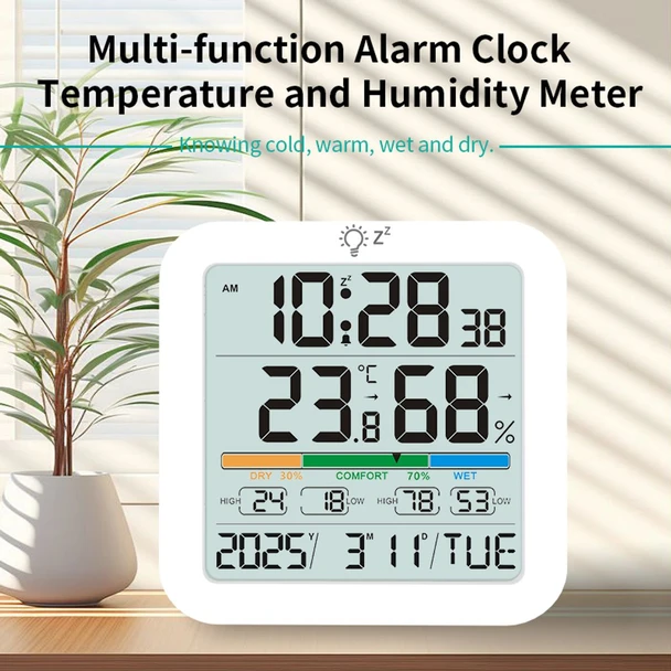 Indoor Hygrometer Thermometer, Desktop Digital Thermometer with Temperature and Humidity Monitor with Alarm clock For Home Garage Greenhouse product image