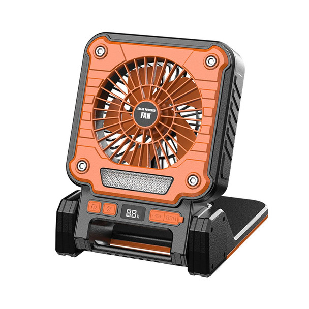 Solar Camping Fan with LED Lantern Emergency Power Bank,3 Wind Speeds 5 Light Modes,180 Degree Adjustable For Camping,Emergencies,Outdoor Color Orange product image