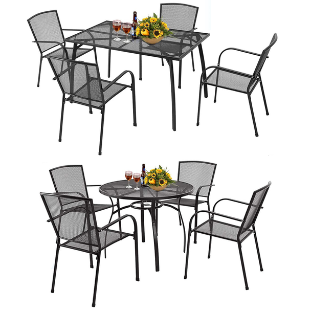 Round or Rectangle 5-Piece Metal Outdoor Patio Dining Set product image